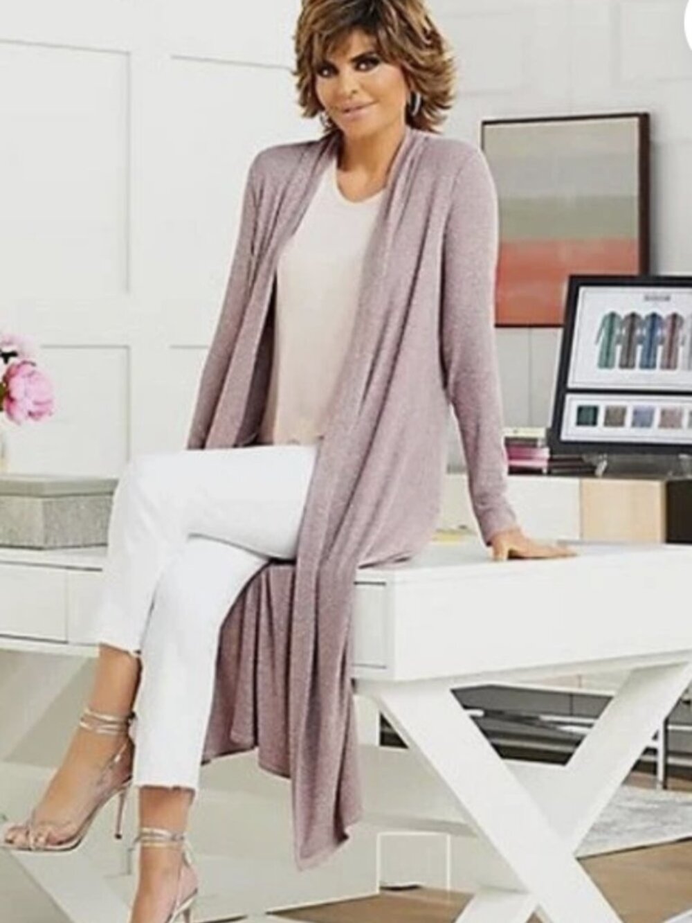 Lisa Rinna Collection Heather Grey Open Front Duster Cardigan Size XL